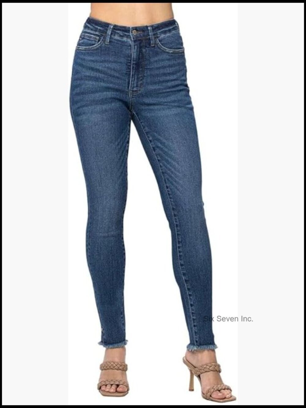High Waist Tummy Control Side Slit & Fray Hem Skinny Jeans